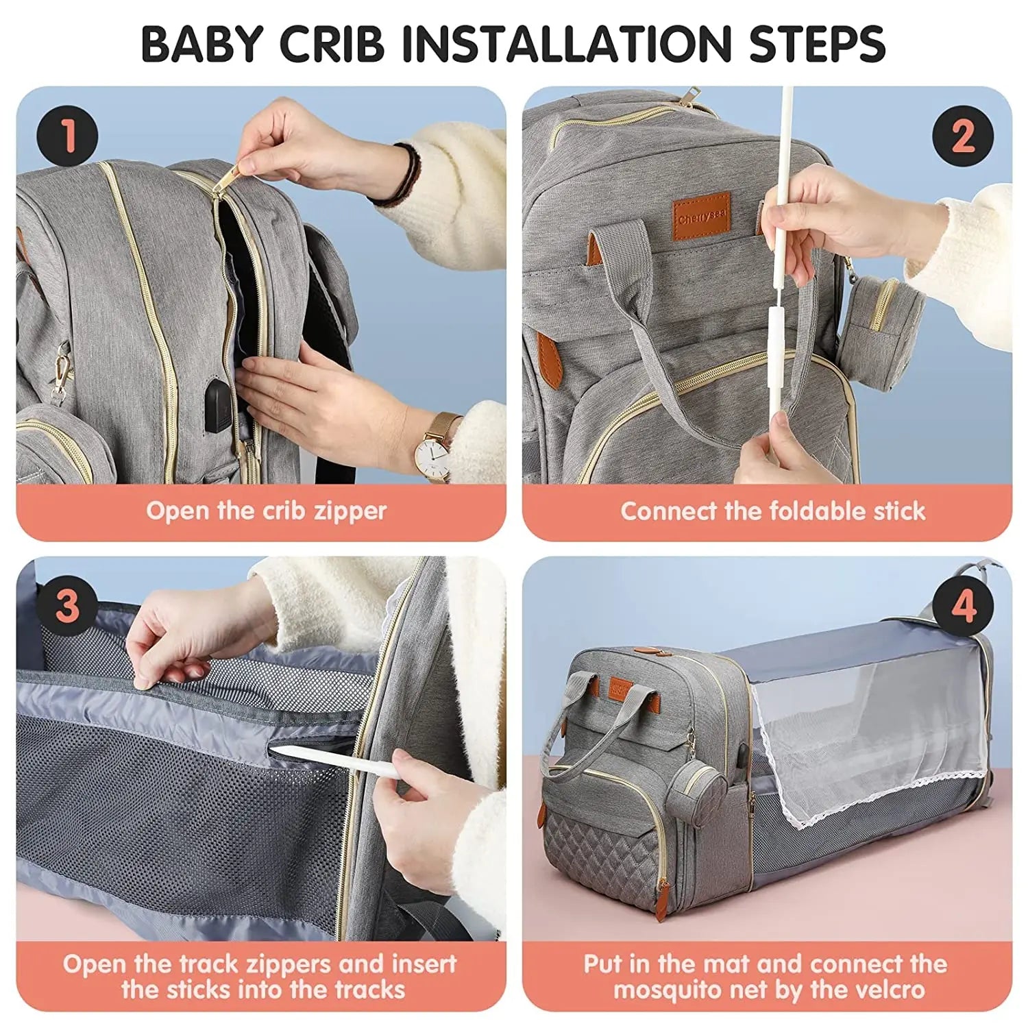 HOMERRY™ Backpack Changing Pad for Diapers and Crib 3 in 1