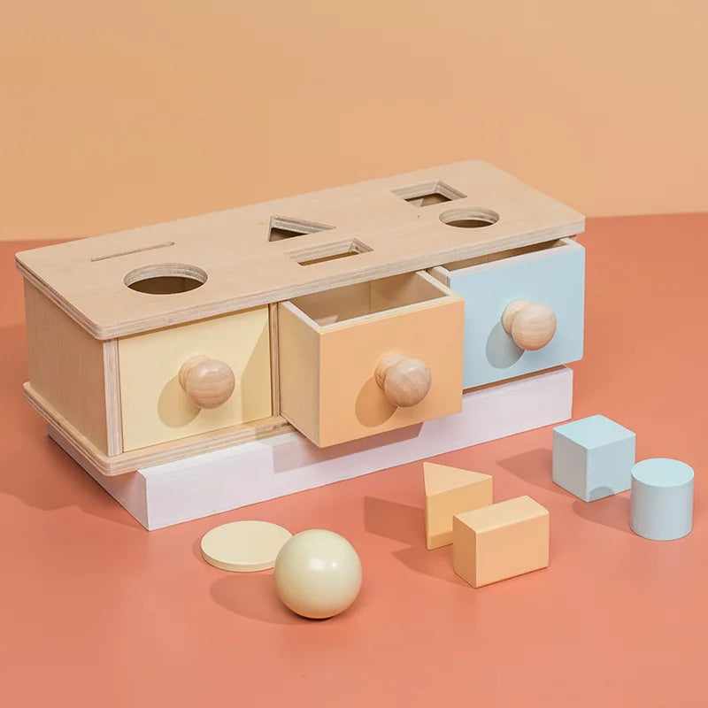 Montessori Toys Wooden Toys Object Permanence Box 5 in 1 Rainbow Spinning Drum House Preschool Ball Drop Kids Toy Shape Sorter