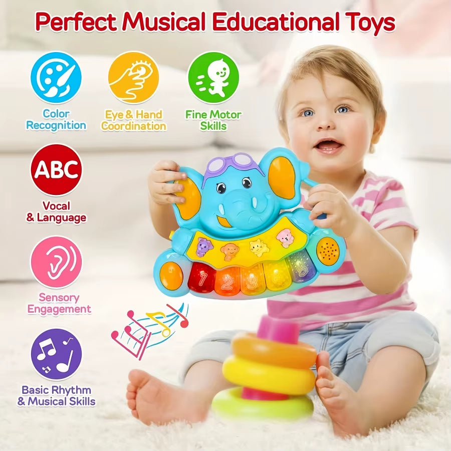 Baby Piano Toys, Elephant Music Baby Toys 18 Months Early Learning Educational Piano Keyboard Baby Toys for Baby Girls Piano Toy