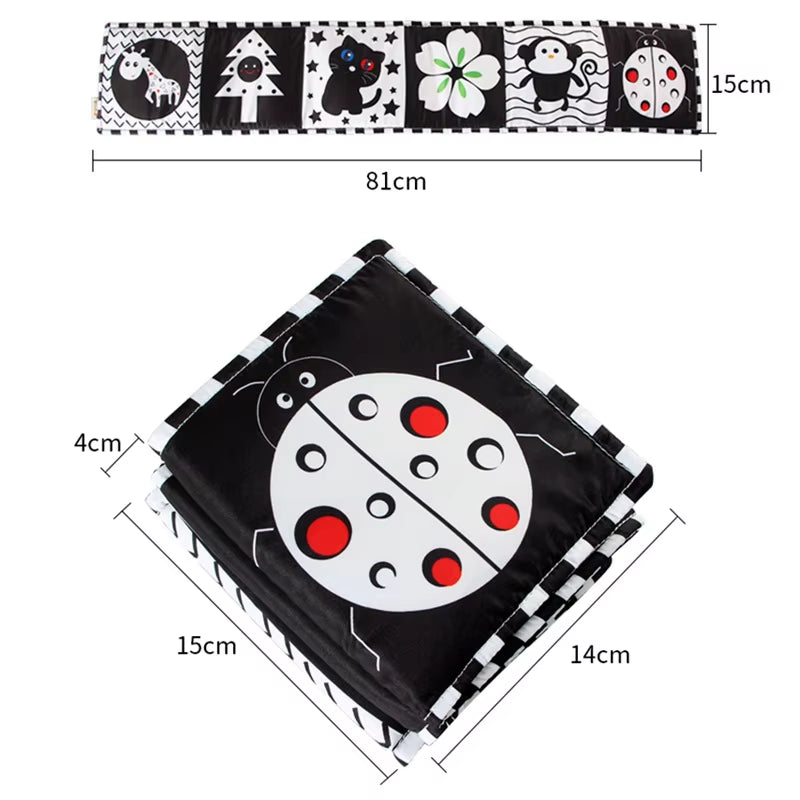 Newborn Sensory Toys for Babies Educational Baby Book Crib Toys Black White Baby Toys Animal Cloth Book Baby Toys 0 12 Months