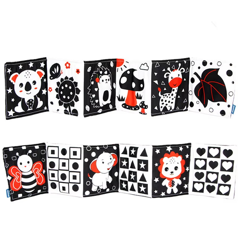 Newborn Sensory Toys for Babies Educational Baby Book Crib Toys Black White Baby Toys Animal Cloth Book Baby Toys 0 12 Months