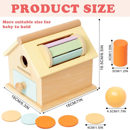 Montessori Toys Wooden Toys Object Permanence Box 5 in 1 Rainbow Spinning Drum House Preschool Ball Drop Kids Toy Shape Sorter