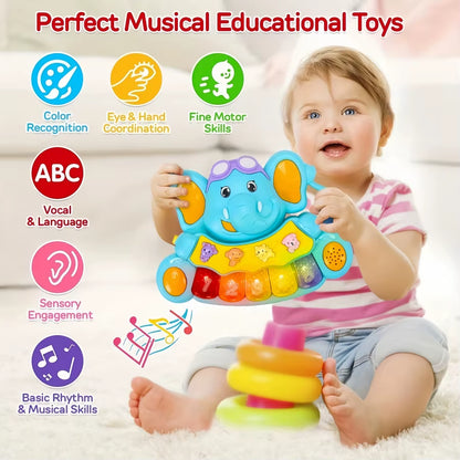 Baby Piano Toys, Elephant Music Baby Toys 18 Months Early Learning Educational Piano Keyboard Baby Toys for Baby Girls Piano Toy